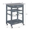 Mobile Rolling Kitchen Island Trolley Serving Cart with Underneath Drawer & Slide-Out Wire Storage Basket