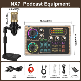 NX7 LED Karaoke Mixer - Stunning Lighting Effects, Backing Vocal Function, PC Microphone Kit, Dual Ports For Mobile Phones, Podcast Mixing Equipm (Option: NX7)