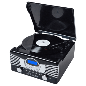Victor Diner 7 in 1 Turntable Music Center with Built In Speakers (Color: Black)
