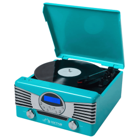Victor Diner 7 in 1 Turntable Music Center with Built In Speakers (Color: Turquoise)
