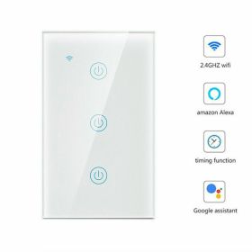 1/2/3/4 Gang WiFi Smart Wall Touch Light Switch Glass Panel For Alexa/Google APP (Style: Wall Switch 3 Gang)
