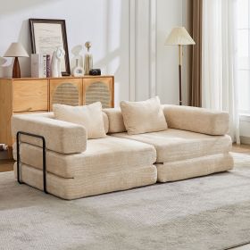 Compression Sofa,Convertible Floor Sofa Bed with Fixed-Shape Frame, Boneless Modular Sectional Sofa,No Assembly Required,Chenille fabric (Color: BEIGE)