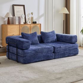 Compression Sofa,Convertible Floor Sofa Bed with Fixed-Shape Frame, Boneless Modular Sectional Sofa,No Assembly Required,Chenille fabric (Color: Blue)