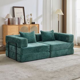Compression Sofa,Convertible Floor Sofa Bed with Fixed-Shape Frame, Boneless Modular Sectional Sofa,No Assembly Required,Chenille fabric (Color: Green)