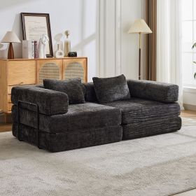 Compression Sofa,Convertible Floor Sofa Bed with Fixed-Shape Frame, Boneless Modular Sectional Sofa,No Assembly Required,Chenille fabric (Color: Black)