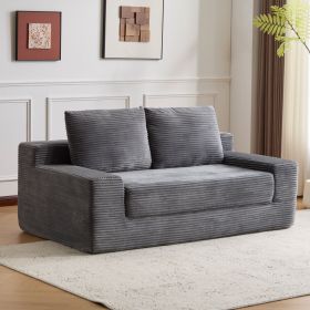 Loveseat Sofa, Comfortable Deep Seat Sofa Bed, Modern Small Corduroy Couch for Living Room Bedroom,Reversible Cushion with Pillows (Color: GREY)