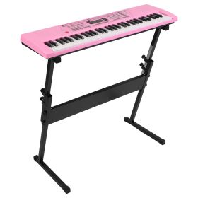 61 Keys Digital Music Keyboard Electric Piano Electronic Musical Instrument Kids Learning Keyboard with Microphone for 3-12 Year Old Kids Girls B (Type: Pink with Stand)
